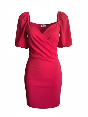 Blue Leopard Puff Sleeve Dress in Red.